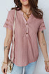 Textured Short Sleeve Button Front Casual Blouse