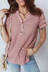 Textured Short Sleeve Button Front Casual Blouse