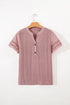 Textured Short Sleeve Button Front Casual Blouse