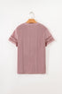 Textured Short Sleeve Button Front Casual Blouse