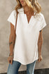 Textured Short Sleeve Collared V Neck Top
