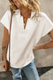 Textured Short Sleeve Collared V Neck Top