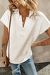 Textured Short Sleeve Collared V Neck Top