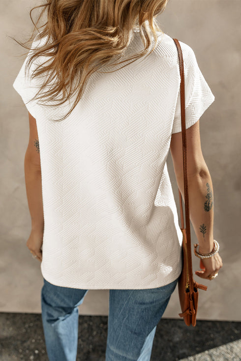 Textured Short Sleeve Collared V Neck Top