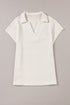 Textured Short Sleeve Collared V Neck Top