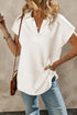 Textured Short Sleeve Collared V Neck Top