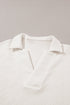 Textured Short Sleeve Collared V Neck Top