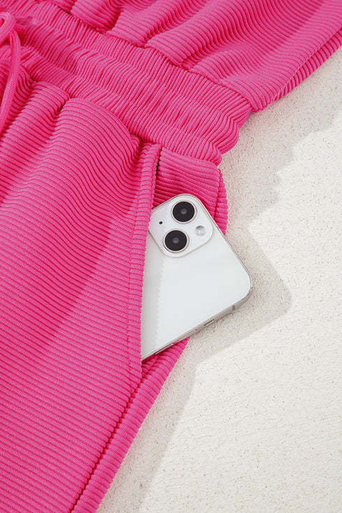 Textured Short Sleeve Half Zip Drawstring Waist Romper