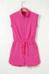 Textured Short Sleeve Half Zip Drawstring Waist Romper