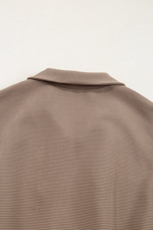 Textured Short Sleeve Half Zip Drawstring Waist Romper