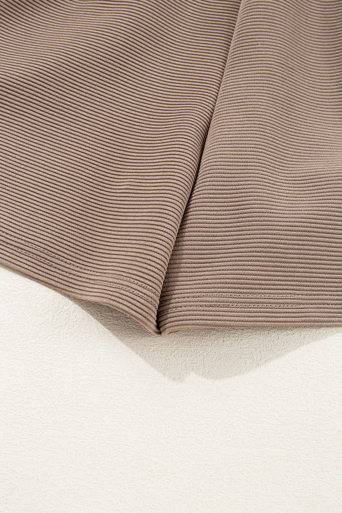 Textured Short Sleeve Half Zip Drawstring Waist Romper