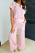 Textured Short Sleeve Henley Pocketed Wide Leg Pant Sets