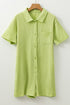 Textured Short Sleeve Patch Pocket Buttoned Shirt Romper