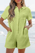 Textured Short Sleeve Patch Pocket Buttoned Shirt Romper