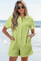 Textured Short Sleeve Patch Pocket Buttoned Shirt Romper