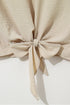 Textured Short Sleeve Tie Front Detail Casual Blouse