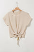 Textured Short Sleeve Tie Front Detail Casual Blouse