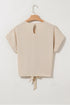 Textured Short Sleeve Tie Front Detail Casual Blouse
