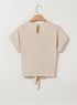 Textured Short Sleeve Tie Front Detail Casual Blouse