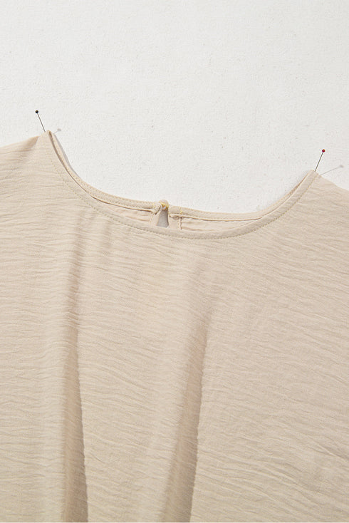 Textured Short Sleeve Tie Front Detail Casual Blouse