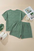 Textured Short Sleeve Top And Drawstring Shorts Loungewear Set