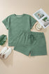 Textured Short Sleeve Top And Drawstring Shorts Loungewear Set