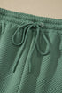 Textured Short Sleeve Top And Drawstring Shorts Loungewear Set