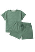 Textured Short Sleeve Top And Drawstring Shorts Loungewear Set