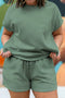 Textured Short Sleeve Top And Drawstring Shorts Loungewear Set