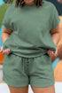 Textured Short Sleeve Top And Drawstring Shorts Loungewear Set