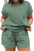Textured Short Sleeve Top And Drawstring Shorts Loungewear Set