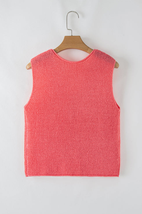 Textured Sleeveless Double Tie Front V Neck Vest
