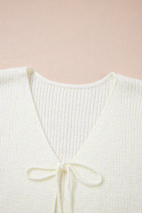 Textured Sleeveless Double Tie Front V Neck Vest