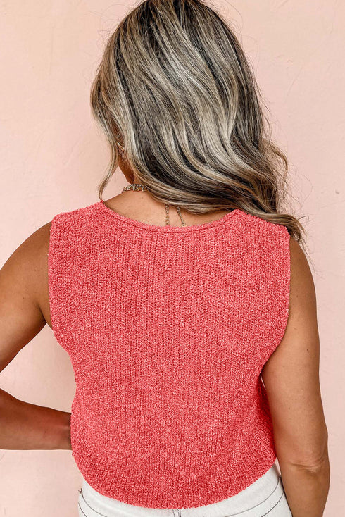 Textured Sleeveless Double Tie Front V Neck Vest