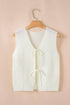 Textured Sleeveless Double Tie Front V Neck Vest