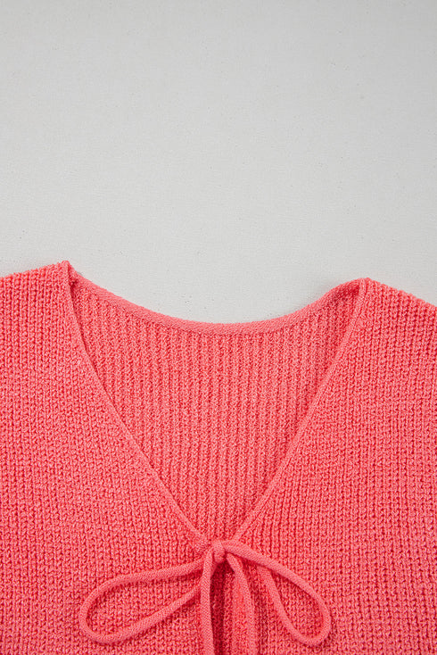 Textured Sleeveless Double Tie Front V Neck Vest