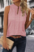 Textured Sleeveless Split Neck Pleated Front Blouse