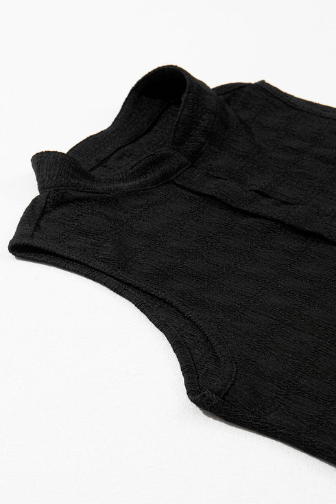 Textured Sleeveless Split Neck Pleated Front Blouse