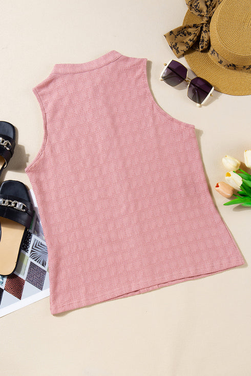 Textured Sleeveless Split Neck Pleated Front Blouse