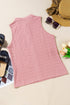 Textured Sleeveless Split Neck Pleated Front Blouse