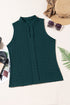 Textured Sleeveless Split Neck Pleated Front Blouse