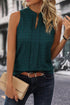 Textured Sleeveless Split Neck Pleated Front Blouse