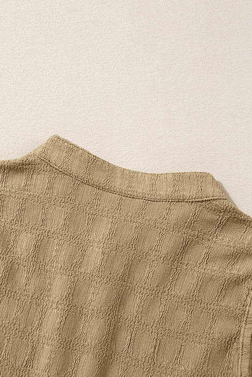 Textured Sleeveless Split Neck Pleated Front Blouse