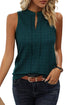 Textured Sleeveless Split Neck Pleated Front Blouse