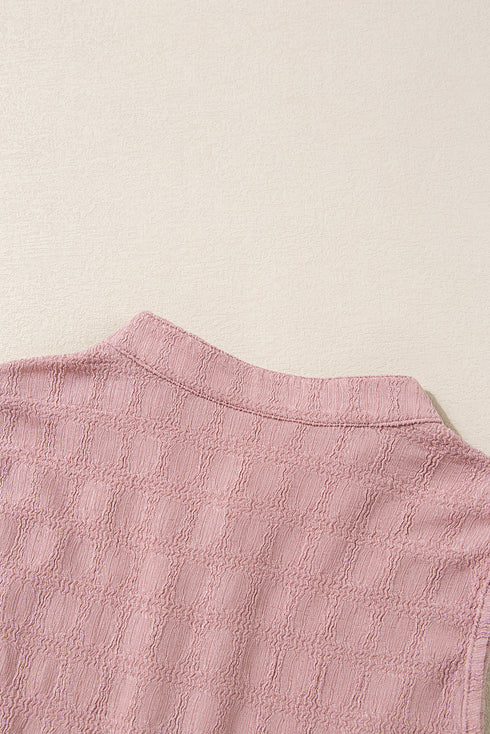 Textured Sleeveless Split Neck Pleated Front Blouse