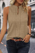 Textured Sleeveless Split Neck Pleated Front Blouse