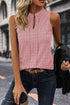 Textured Sleeveless Split Neck Pleated Front Blouse