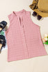 Textured Sleeveless Split Neck Pleated Front Blouse