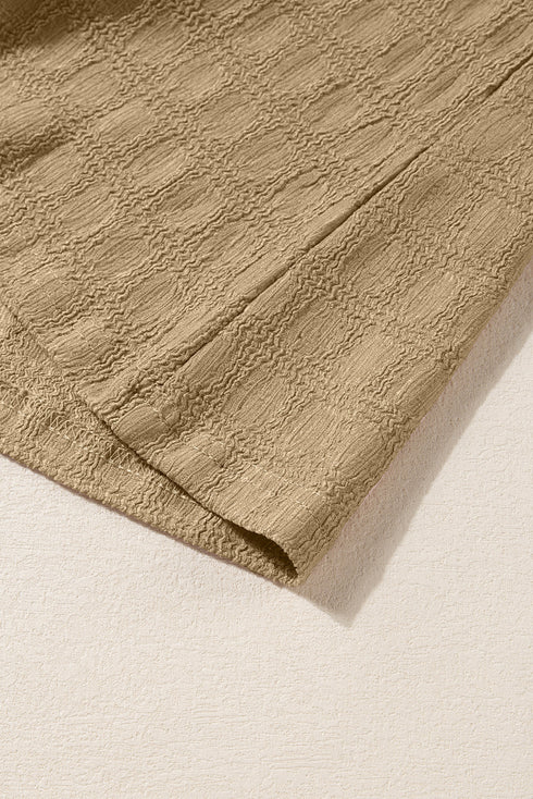 Textured Sleeveless Split Neck Pleated Front Blouse