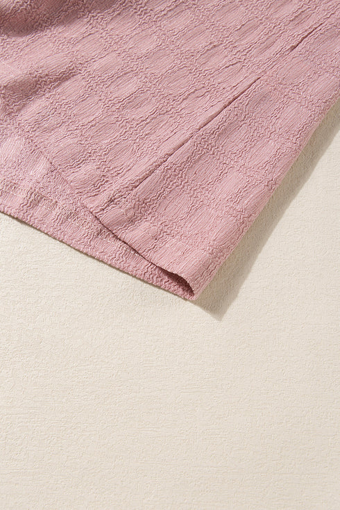 Textured Sleeveless Split Neck Pleated Front Blouse